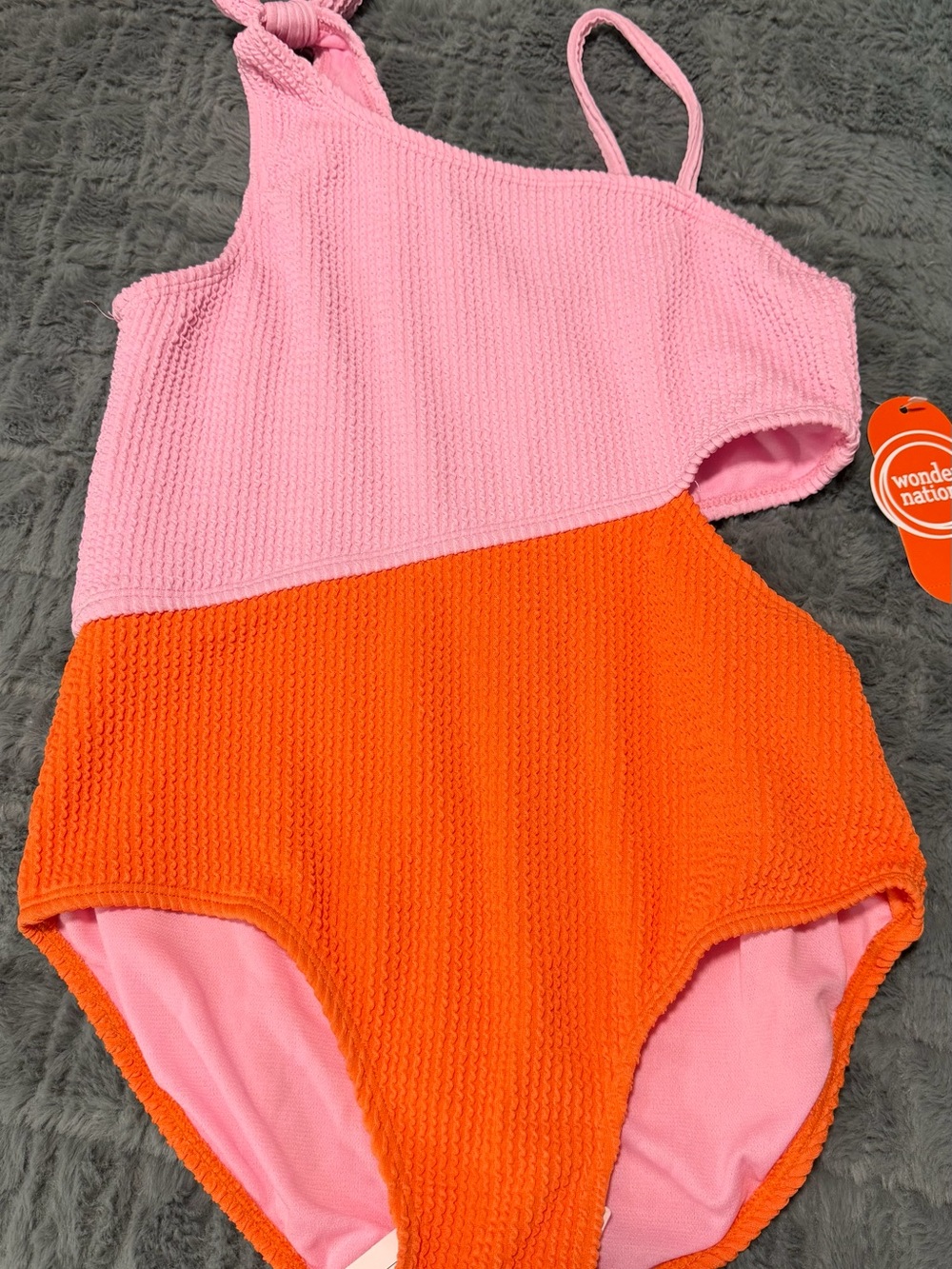 Wonder Nation One-Piece Swimsuit Textured with Side Cutouts- Girls XXL(18)